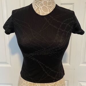 Hennes collection cropped black top short sleeve sheer size Small